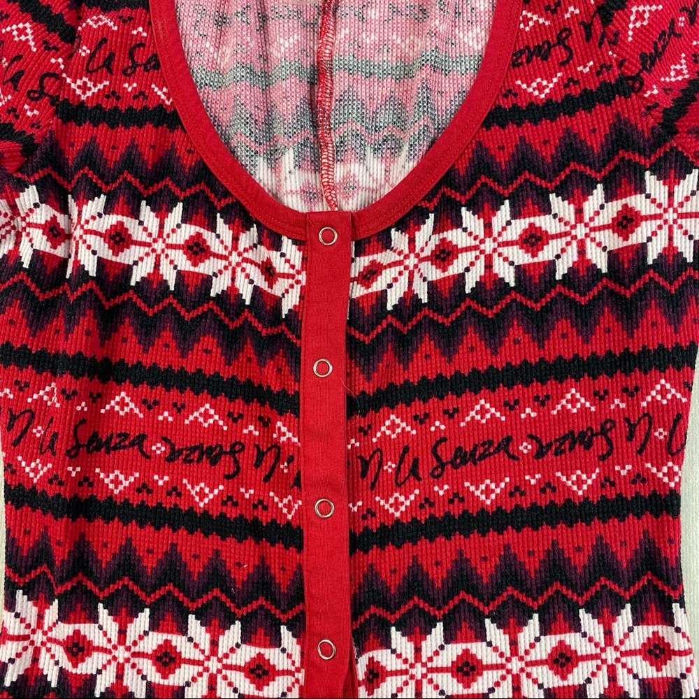La Senza Womens Fair Isle Waffle Knit Romper Pajamas Size S Red Shorts Nordic - Picture 4 of 7